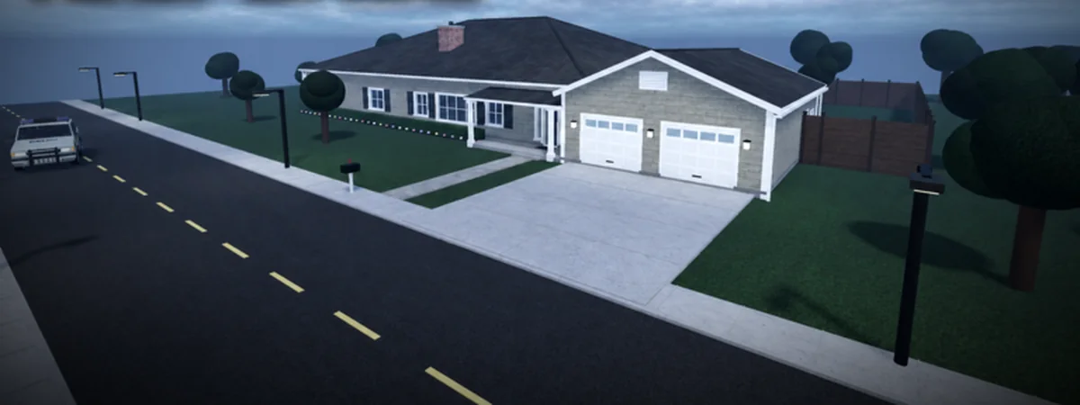Maple Street, the only map in REALISTIC HOME DEFENSE — a suburban house at dusk